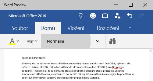 Word 2016 minimální okno